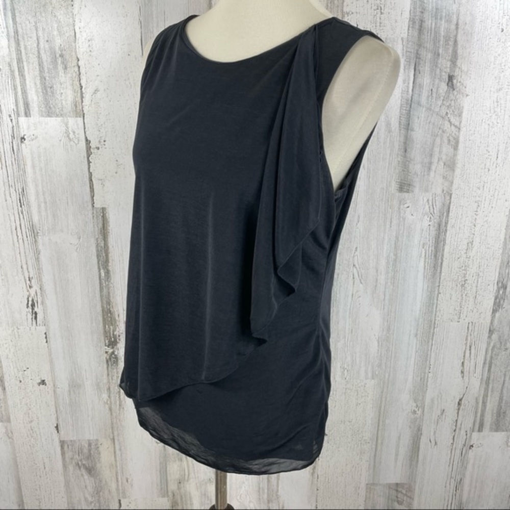 Worthington Women’s Black Semi‎ Sheer Ruffle Scoop Neck Sleeveless Blouse Top M